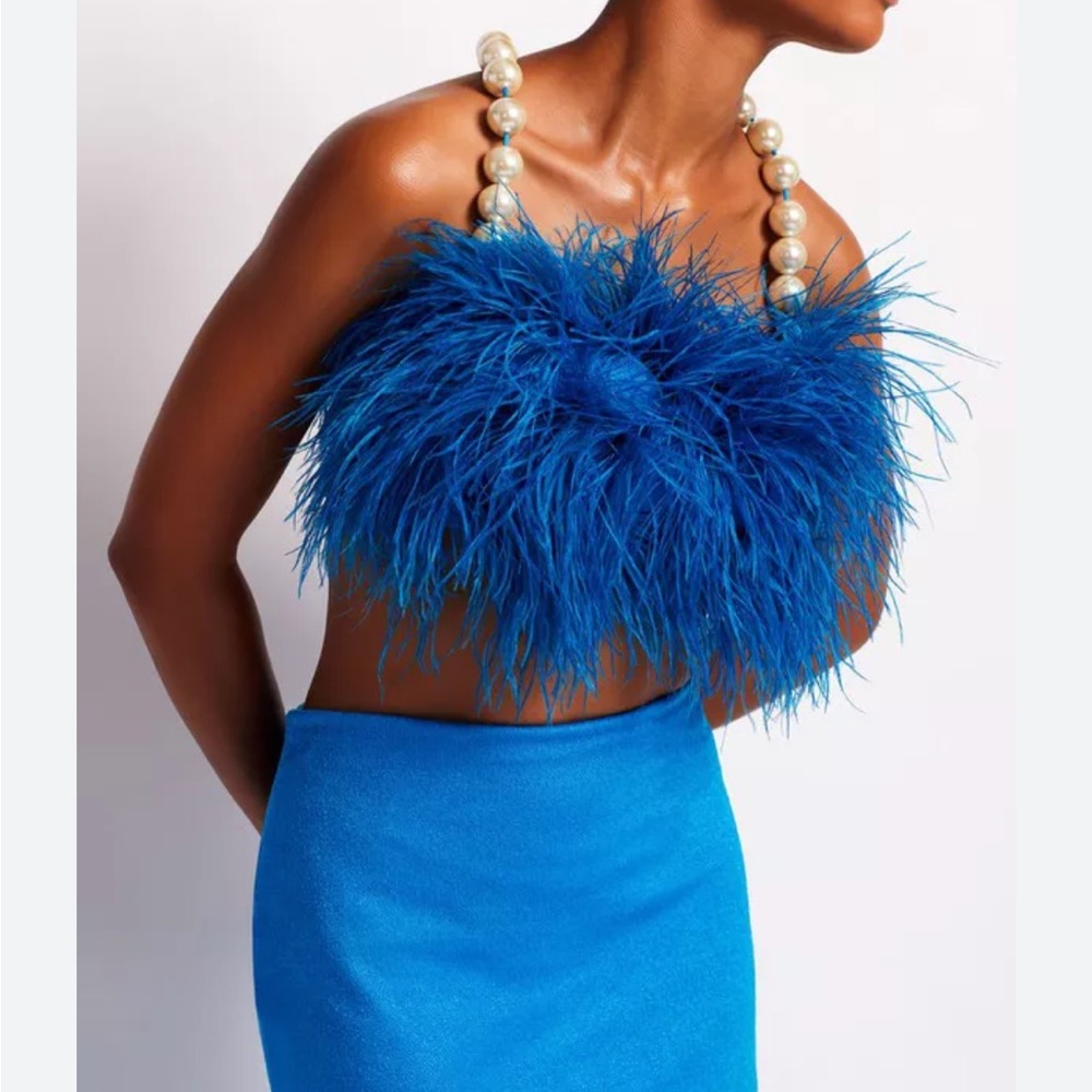 PATbo Ostrich feather top with Pearl Accent straps Limited Edition NWT